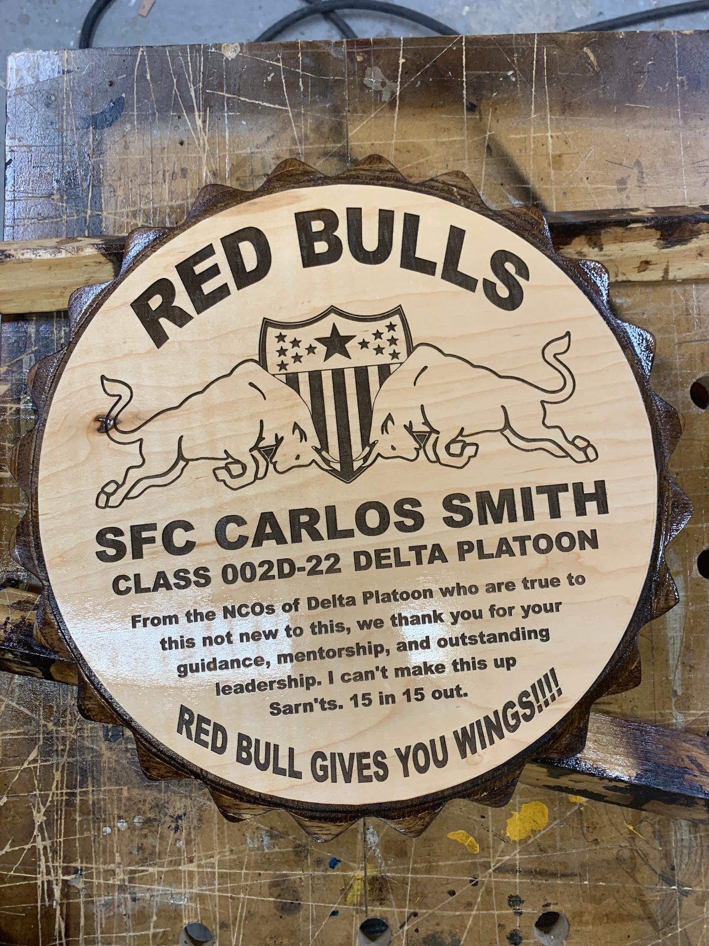 15” Custom Wall Hanging Plaques with 4x8 hanging inscription plaque any rank / image / emblem (message for customizable options)