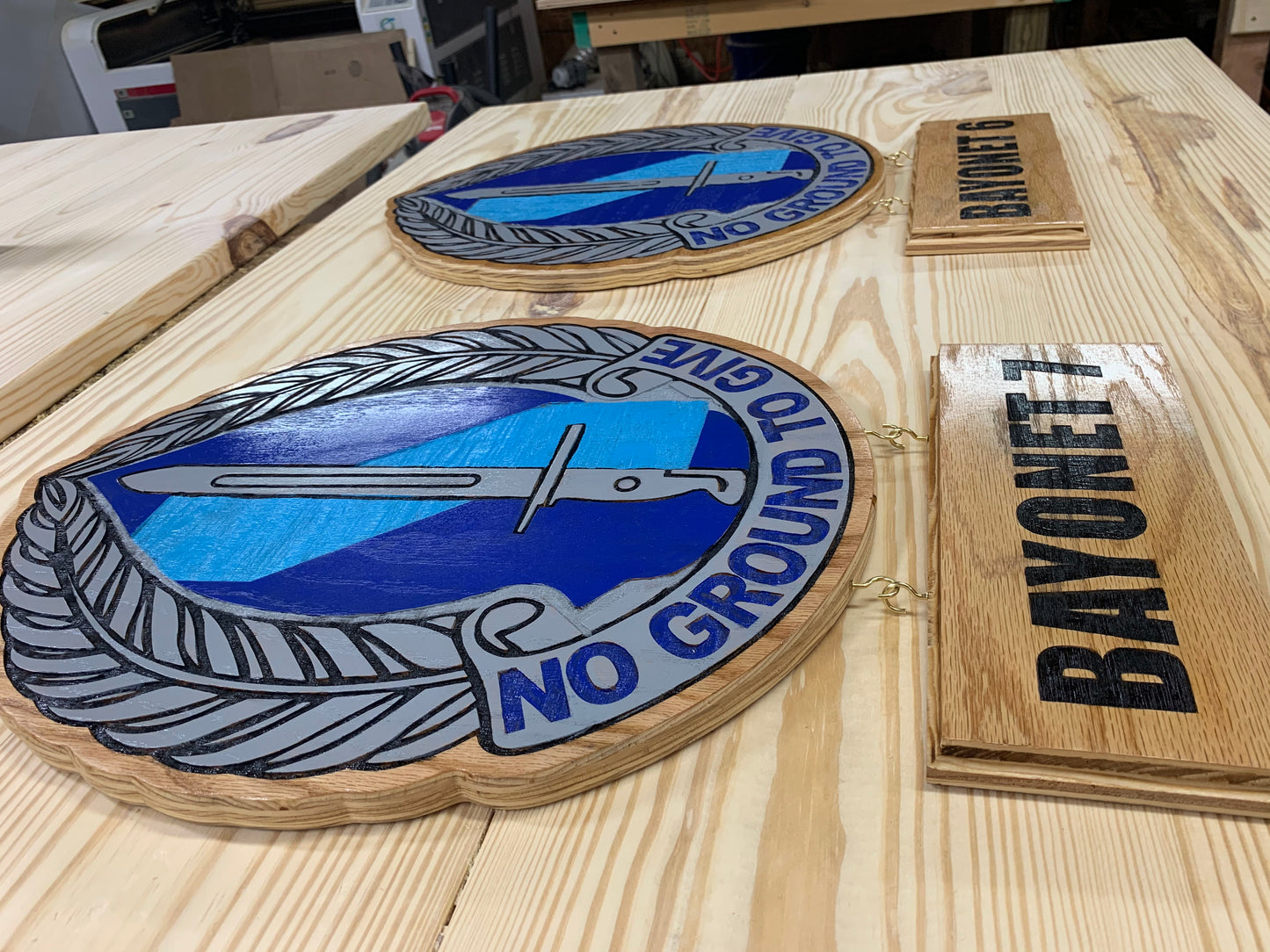 15” Custom Wall Hanging Plaques with 4x8 hanging inscription plaque any rank / image / emblem (message for customizable options)