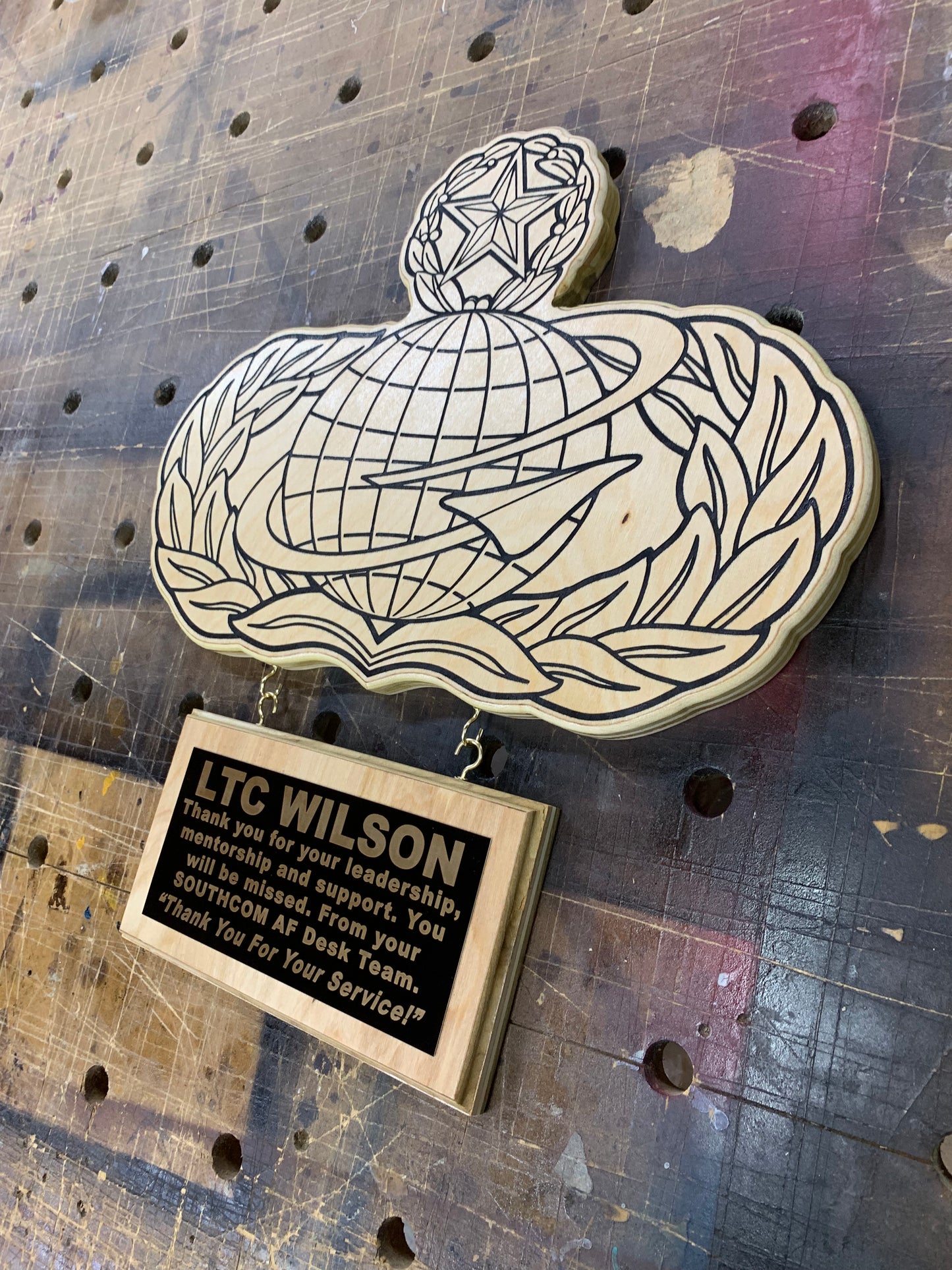 15” Custom Wall Hanging Plaques with 4x8 hanging inscription plaque any rank / image / emblem (message for customizable options)