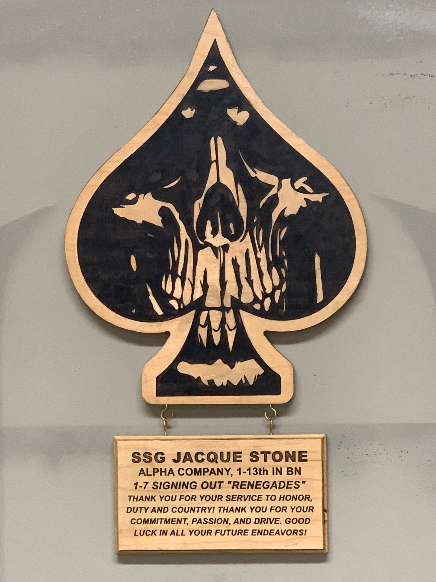 15” Custom Wall Hanging Plaques with 4x8 hanging inscription plaque any rank / image / emblem (message for customizable options)