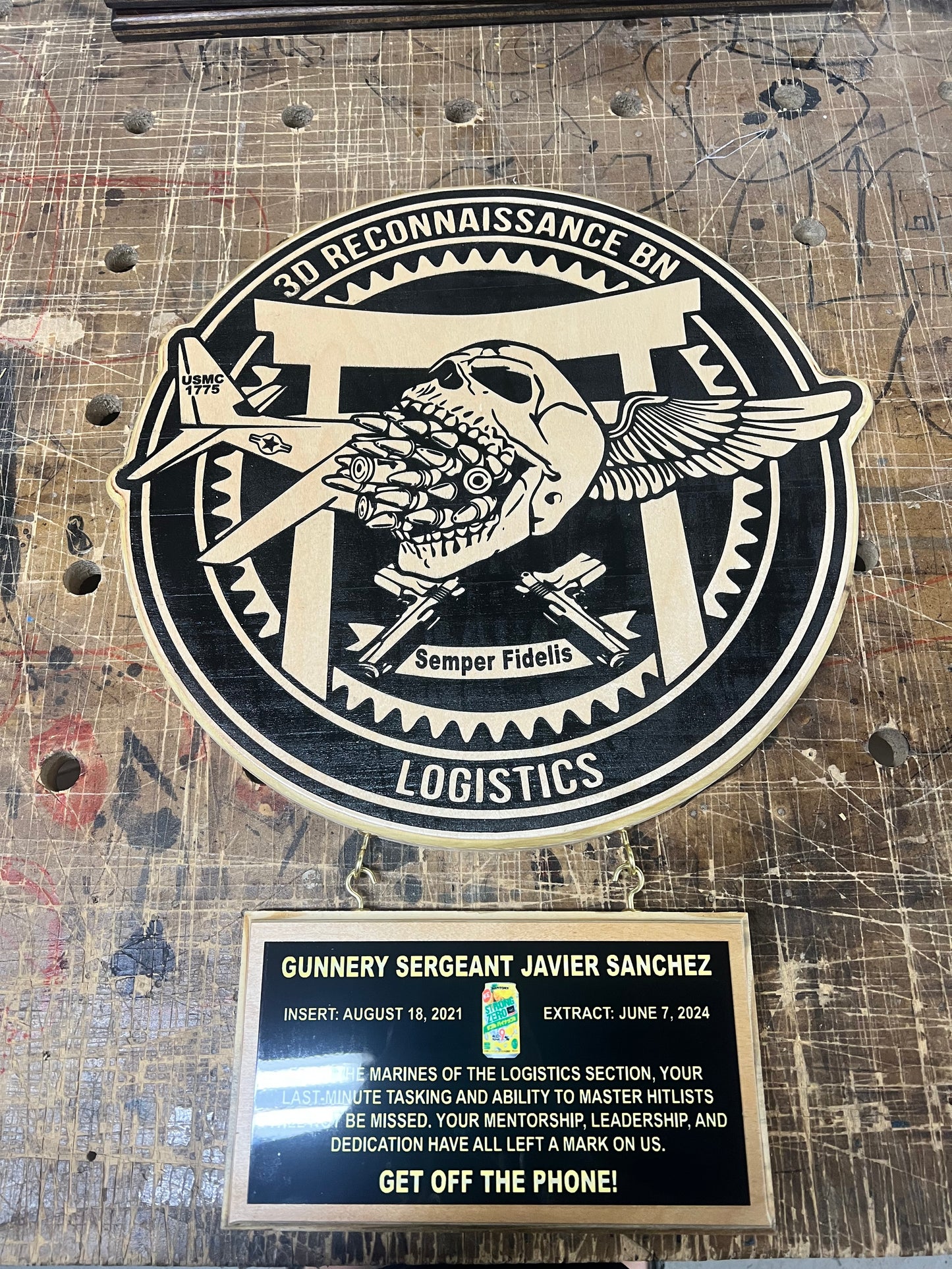 15” Custom Wall Hanging Plaques with 4x8 hanging inscription plaque any rank / image / emblem (message for customizable options)