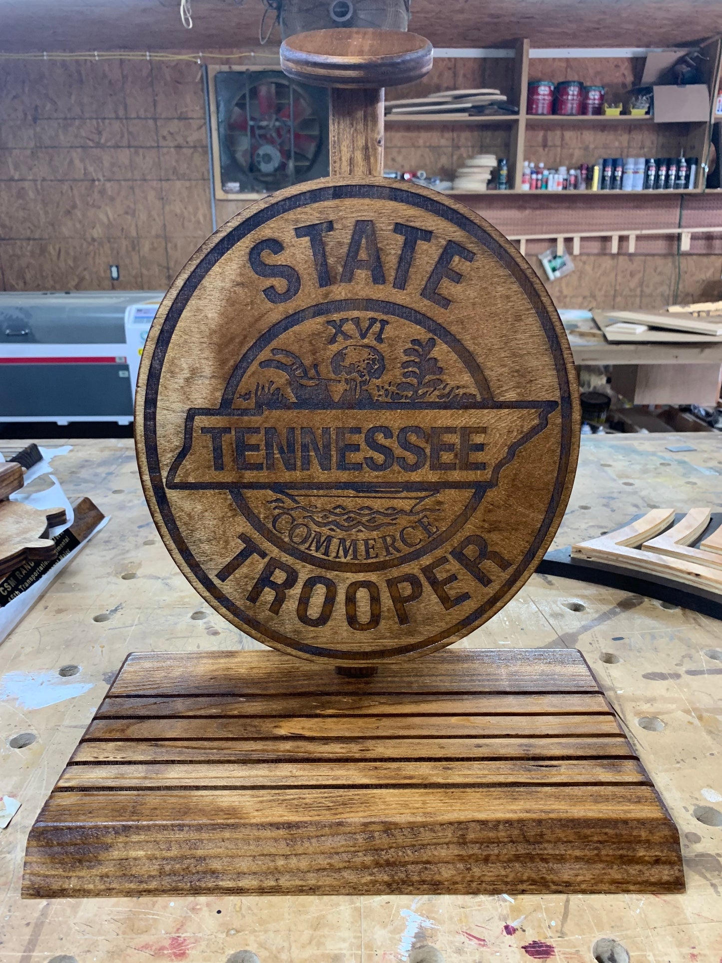 State trooper hat stands Any state badge emblem patch etc custom wood cutout police trooper hat and coin stand