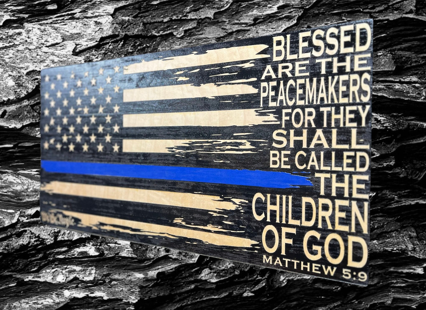 Police officer Flag/Peacemakers/wood thin Blue Line Flag/custom engraved