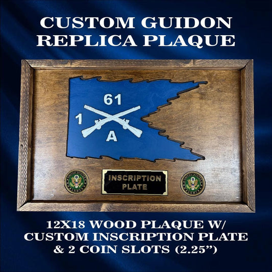 Custom guidon replica plaque for military with custom inscription plate and challenge coin slots