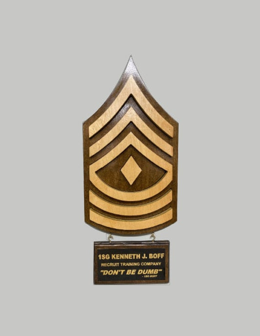 First Sergeant Hanging Wall Plaque 1SG Wood Cutout with Personalized Inscription Plate Gift/Award