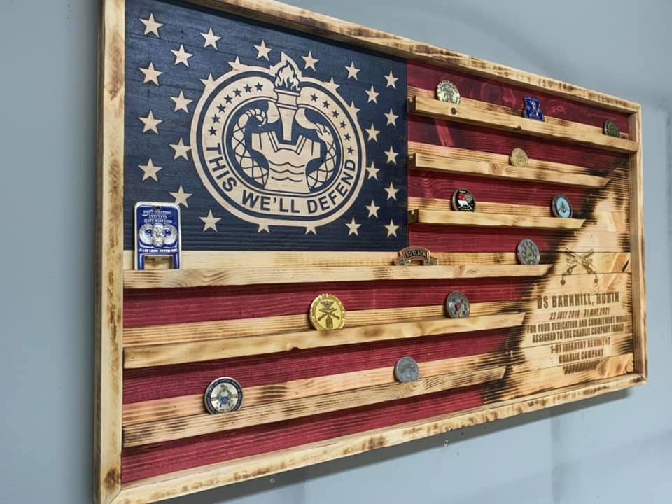 Custom Flag Coin Holder/Any Crests/Any Colors/Any Military Branch/Completely Customizable