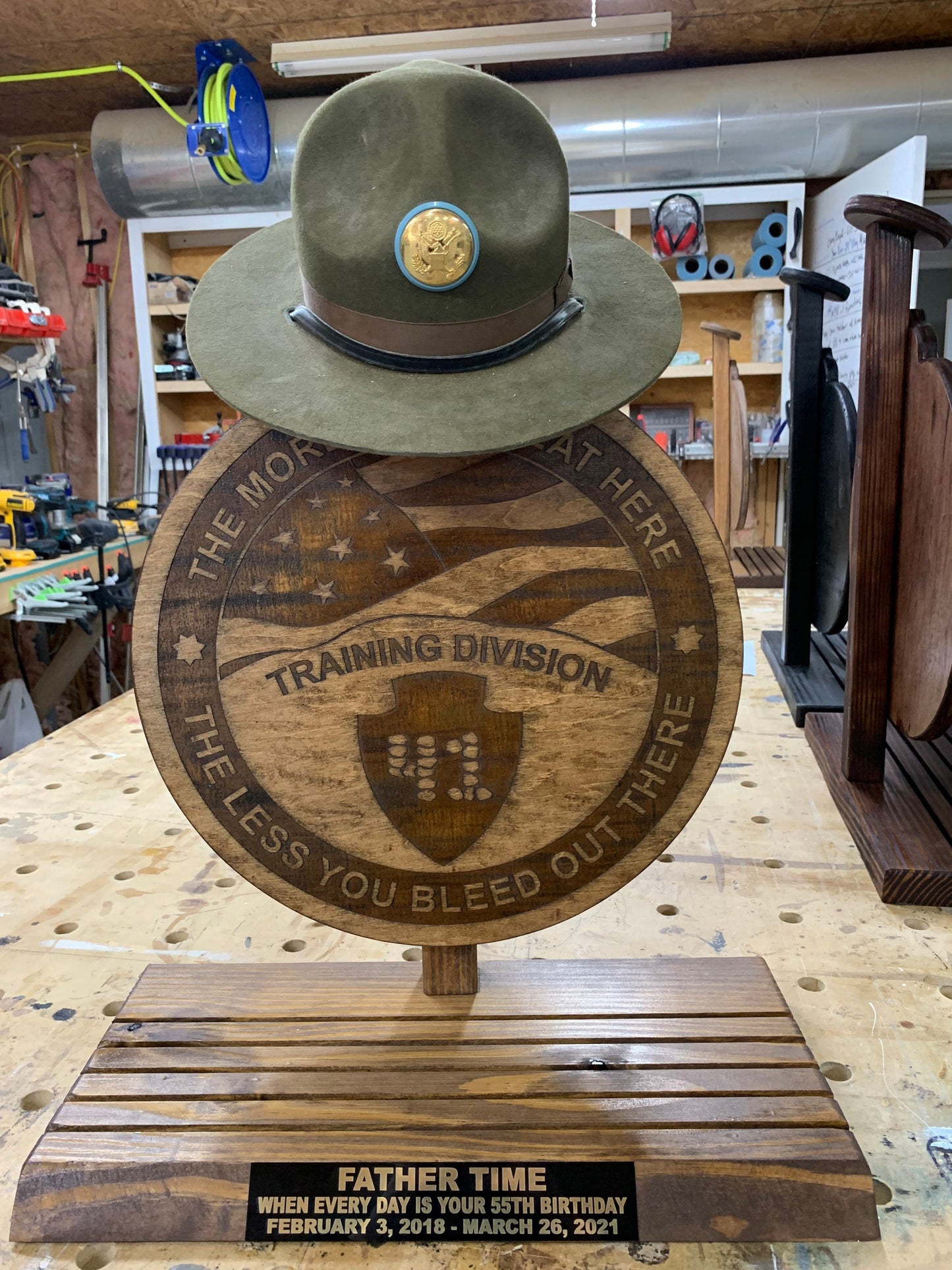 State trooper hat stands Any state badge emblem patch etc custom wood cutout police trooper hat and coin stand