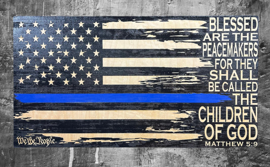 Police officer Flag/Peacemakers/wood thin Blue Line Flag/custom engraved